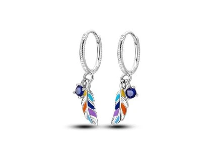 Stříbrné náušnice barevná peříčka
