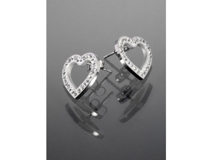 Pecičky z chirurgické oceli srdíčko s krystalky stříbrná