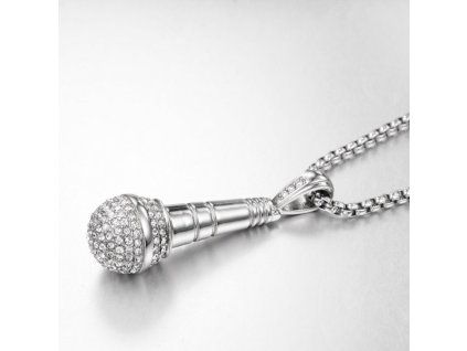 Přívěsek ocel mikrofon s kamínky