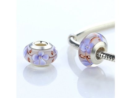 Korálek na náramek květinový fialkový