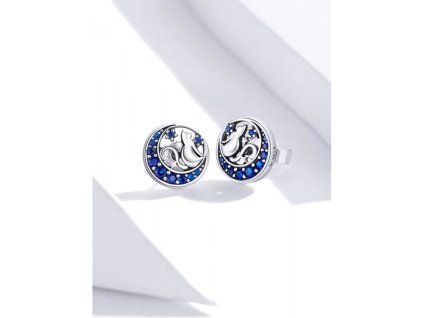 Náušnice stříbrné Noční obloha a kočička