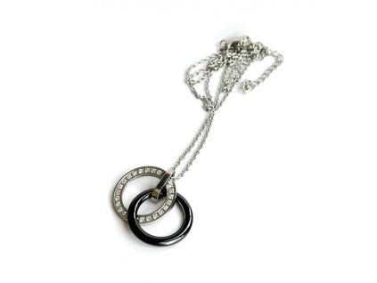 Řetízek ocelový s keramickým přívěskem Swarovski černý
