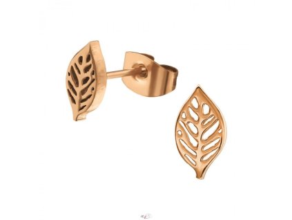 Náušnice ocelové lístečky rose gold