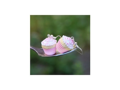 Sladké náušnice Fimo - růžové cupcakes