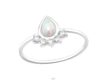 Stříbrný prsten s opálem ve tvaru slzy