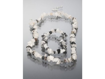 Sada náhrdelníku a náramku ze sekaného šedého achátu bílá