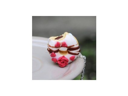 Řetízek s přívěskem Fimo - donut s růžičkou
