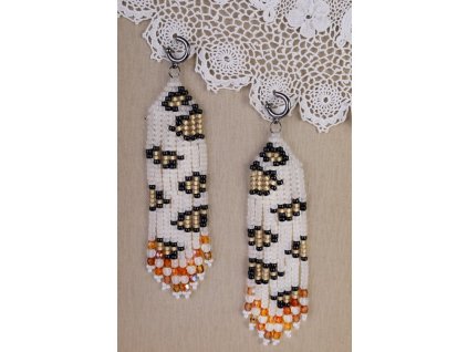 Náušnice z korálků handmade bílo zlaté