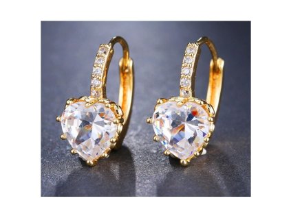 Náušnice srdíčko s krystalky zlaté