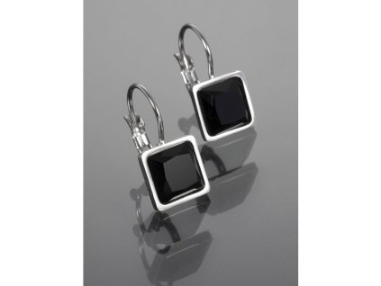 Náušnice z chirurgické oceli s velkým černým krystalkem stříbrná