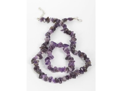 Sada sekaných náhrdelníku a náramku z leštěného ametystu fialová