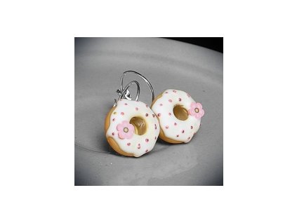 Sladké náušnice Fimo - donuty s kytičkami