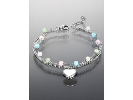 Stříbrný náramek z chirurgické oceli se srdíčkem a barevnými kuličkami