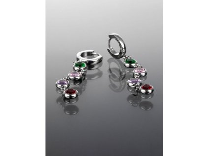 Stříbrné náušnice z chirurgické oceli se čryřmi barevnými kamínky