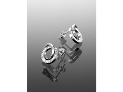 Exkluzivní ocelové náušnice ve tvaru propojených kroužků vykládané čirými krystaly ocelová