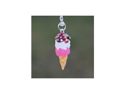 Řetízek s přívěskem Fimo - zmrzlina s polevou a sprinkles