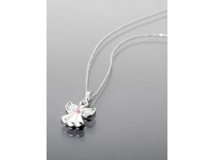 Náhrdelník z oceli anděl s růžovým zirkonem
