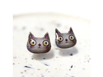 Náušnice šedé kočky pecky Kokino