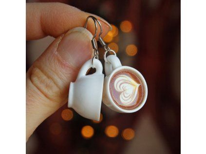 Náušnice s kávou Latte Art v bílém hrníčku