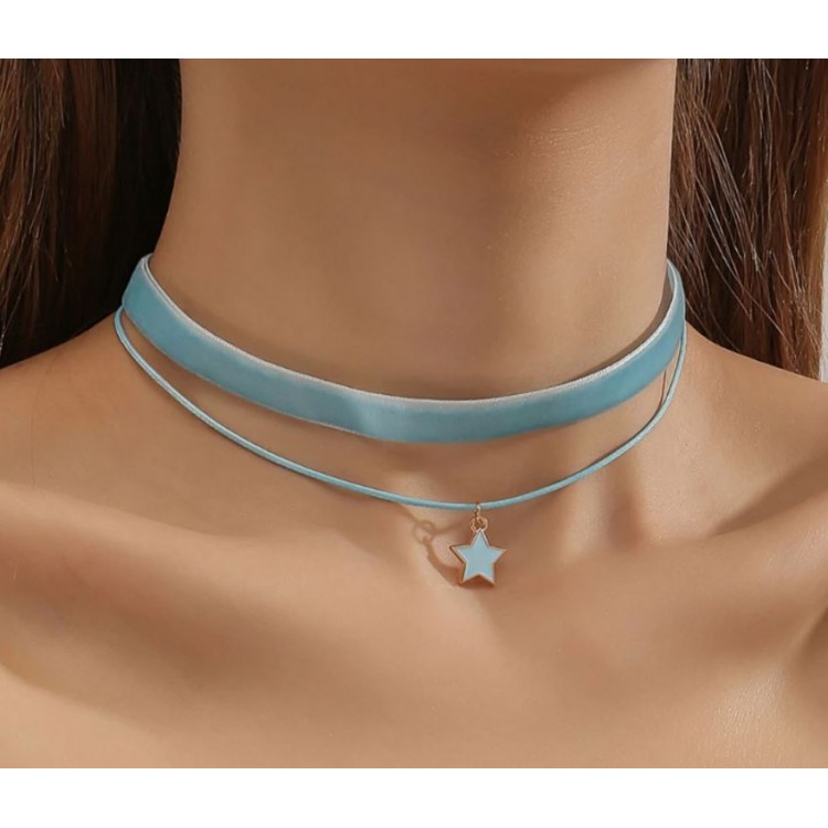 Prosperk Náhrdelník choker - modrý s hvězdičkou S0181