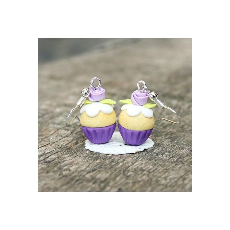 CircusMind Sladké náušnice Fimo cupcakes fialové S0196