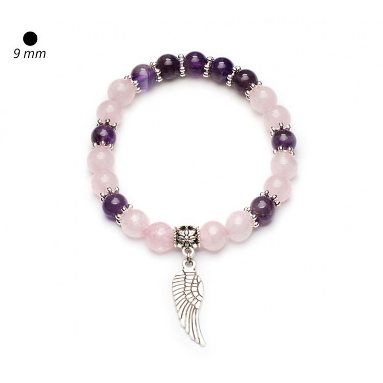 Prosperk Fialově růžový náramek s přívěškem křídlo S0316