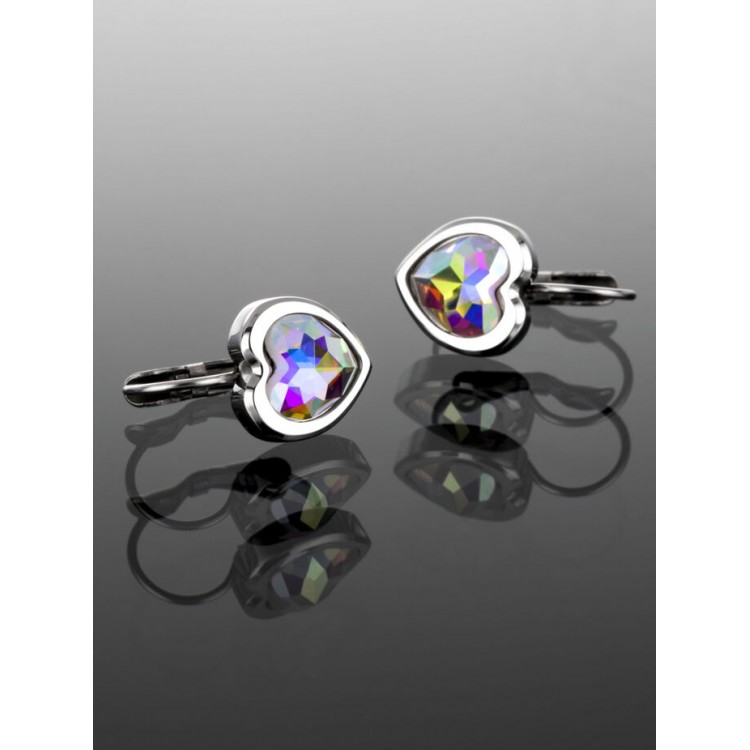 Prosperk Náušnice s duhovým krystalem - srdíčka S0340