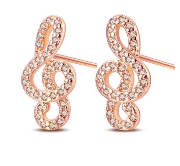 Prosperk Stříbrné náušnice - houslový klíč s kamínky Barva: Stříbrná