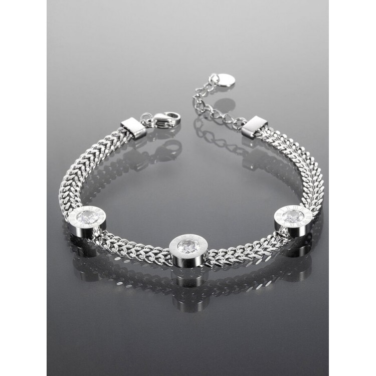 Prosperk Náramek z chirurgické oceli s krystalky stříbrná S0574