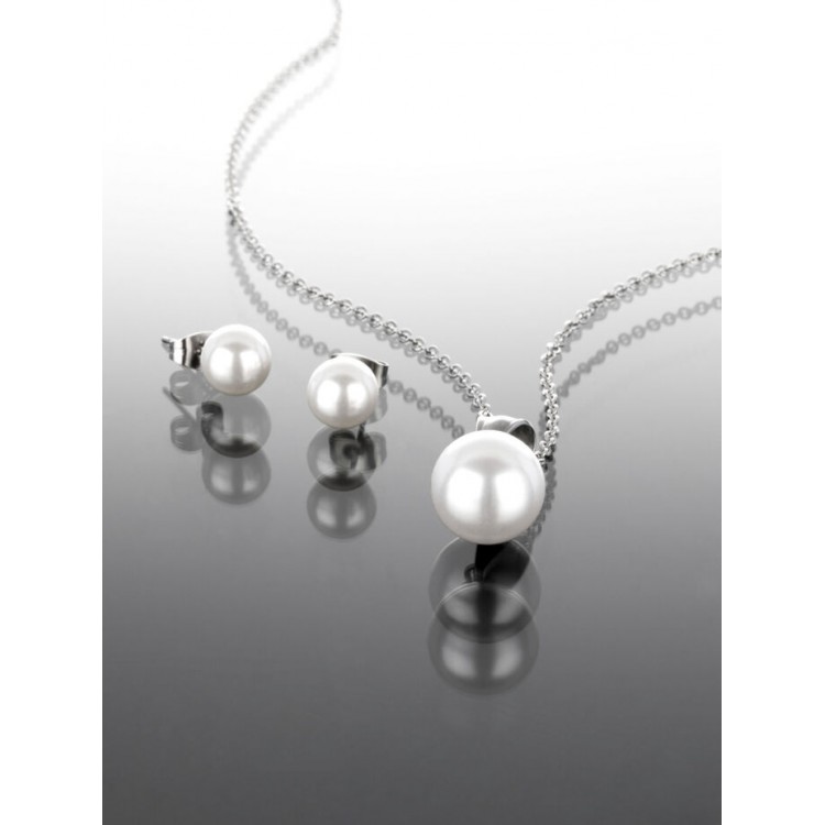 Prosperk Sada z oceli náušnice a řetízek s perličkou S0777