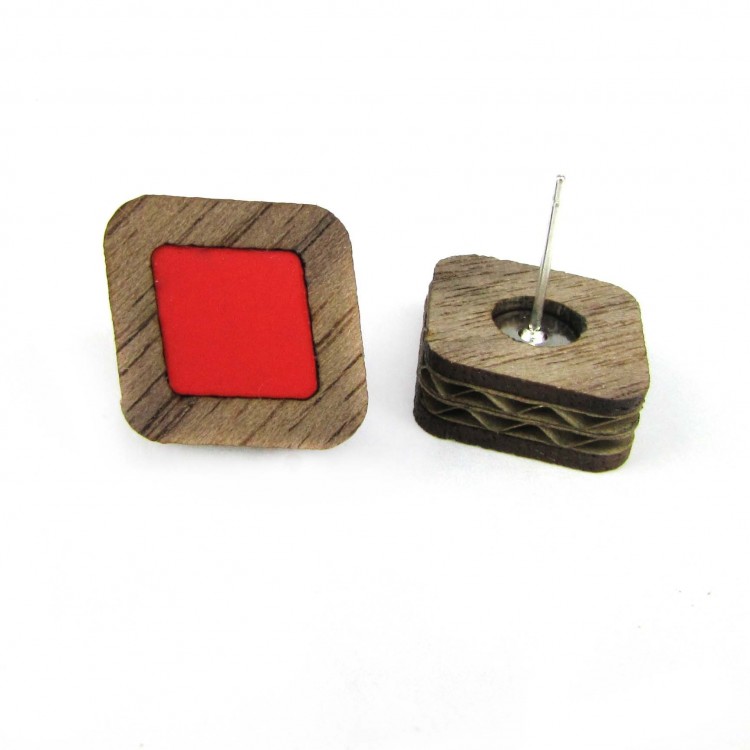 Kartoons Náušnice dřevěné pecky hranaté Barva: Růžová