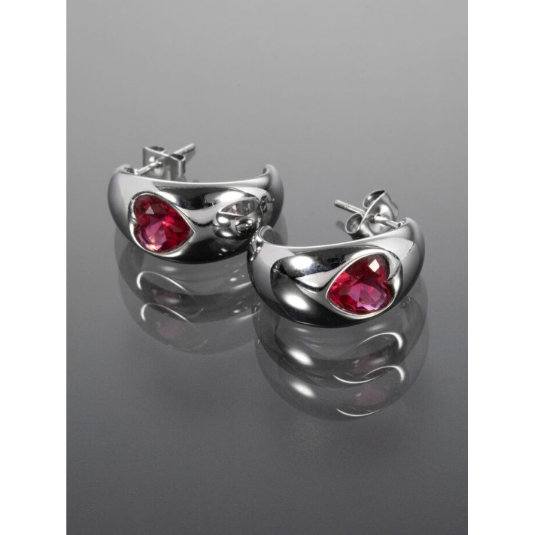 Prosperk Náušnice stříbrné s růžovým srdíčkem S0790