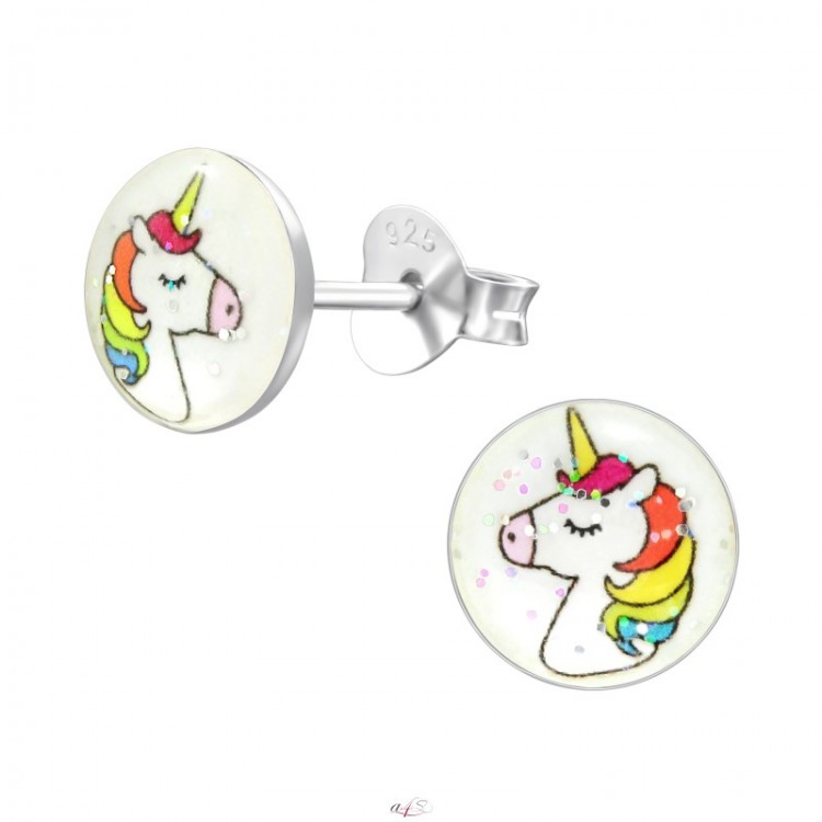All4Silver Náušnice pecičky jednorožec stříbro S0793