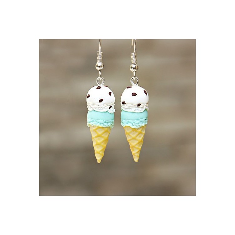 CircusMind Sladké náušnice Fimo - zmrzliny mint stracciatella S0820