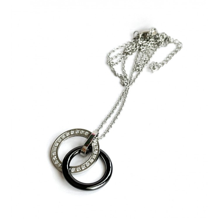 Prosperk Řetízek ocelový s keramickým přívěskem Swarovski černý S0860
