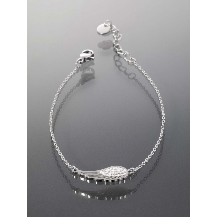 Prosperk Originální řetízkový náramek z chirurgické oceli s andělským křídlem s kamínky S0877