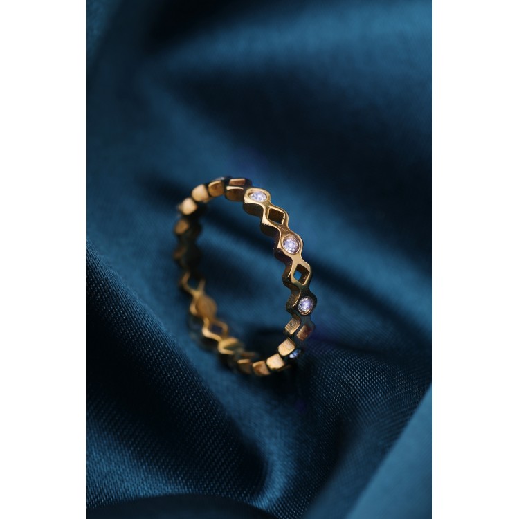 Prosperk Prsten ocelový zlatý se zirkony Velikost prstenů: 8 (EU: 57-58) 14691/8 -