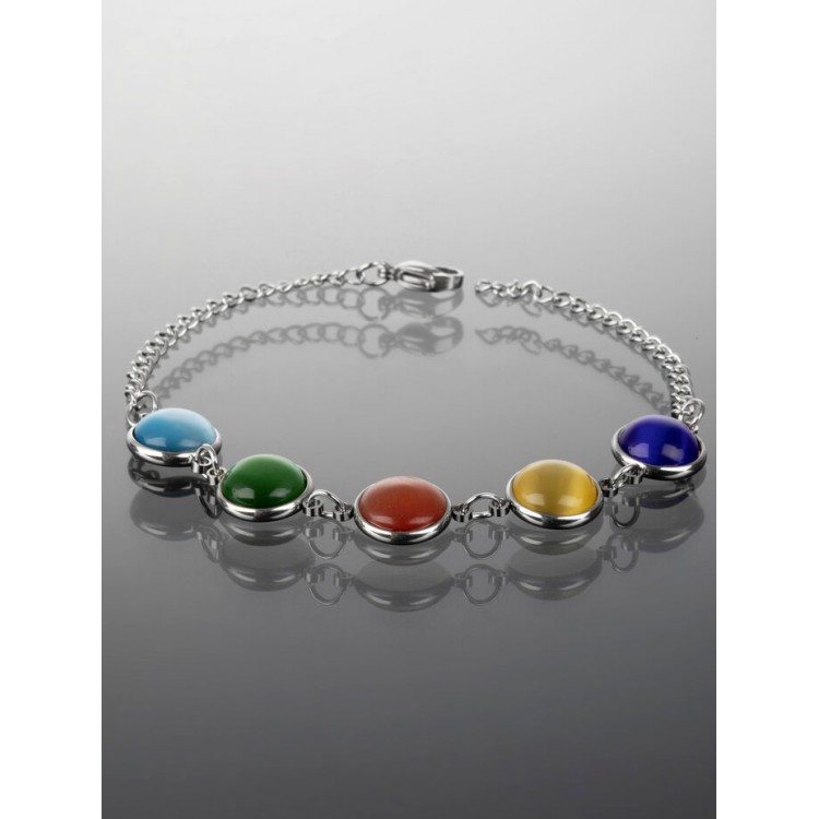 Prosperk Náramek z chirurgické oceli s výraznými kolečky s barevnými kamínky S0982
