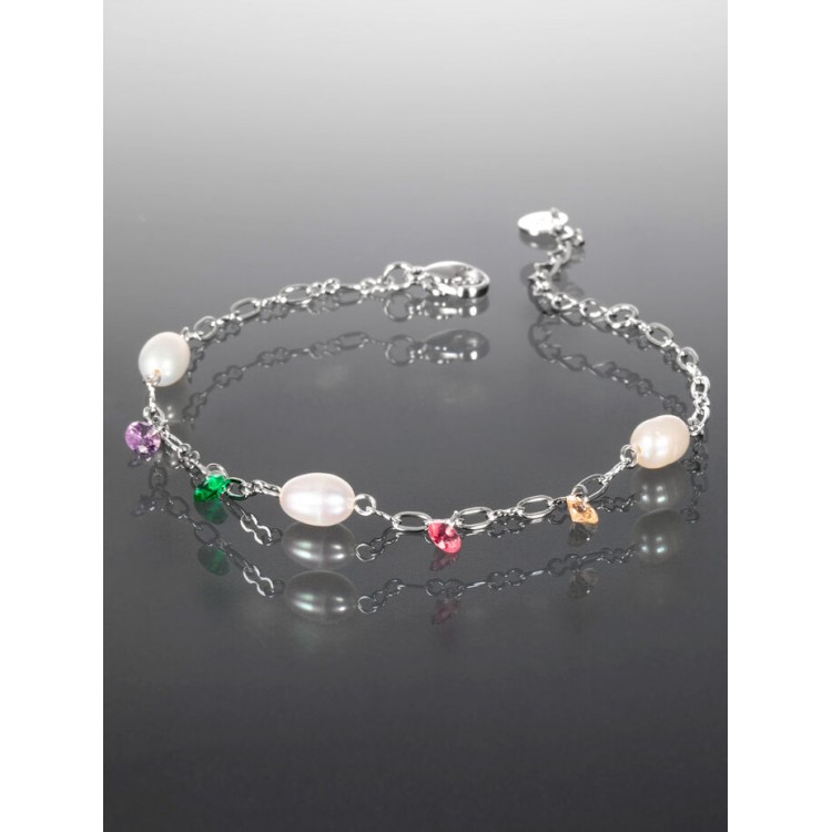 Prosperk Náramek z chirurgické oceli s perlami a barevnými krystaly S0992