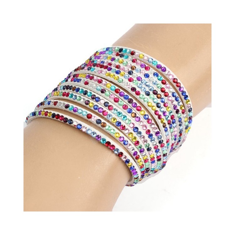 Prosperk Náramek koženkový vícevrstvý barevné kamínky S1000