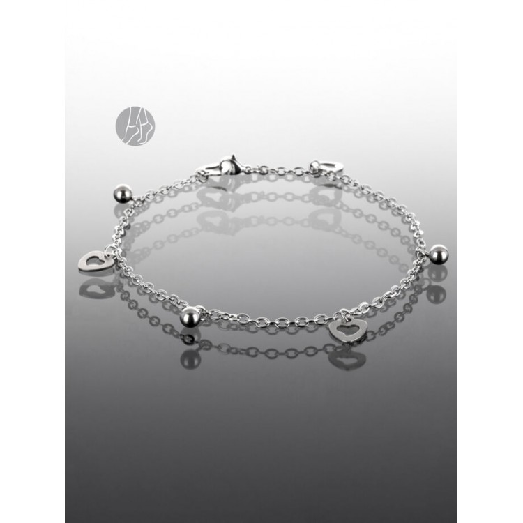Prosperk Řetízek na nohu se srdíčky a kuličkami stříbrná S1081