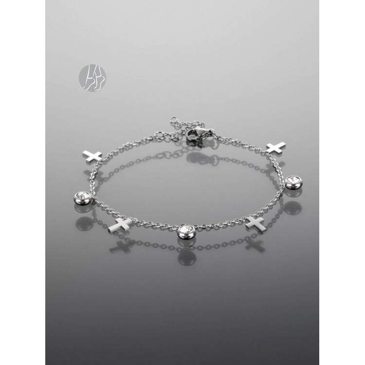 Prosperk Řetízek na nohu z chirurgické oceli s křížky a zirkony S1094