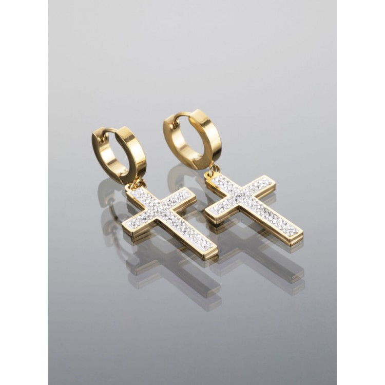 Prosperk Náušnice ocelové křížky vykládané zirkony S1105