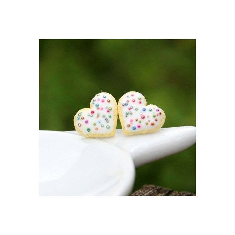 CircusMind Sladké náušnice pecky Fimo - srdíčkové sušenky S1129