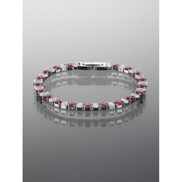 Prosperk Náramek z chirurgické oceli s čirými a červenými oválnými krystaly S1152
