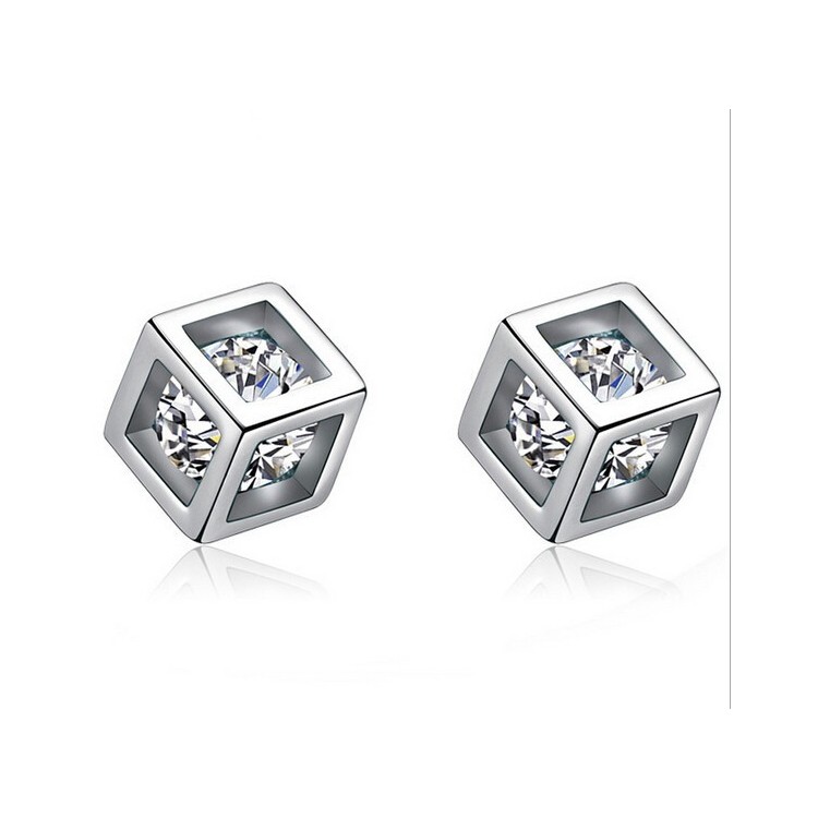 Prosperk Náušnice pecky krychličky s krystalem rhodiované S1165