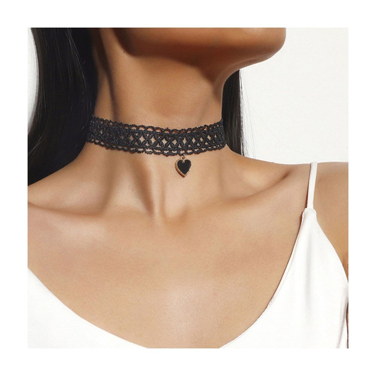 Prosperk Náhrdelník Choker - černý se srdíčkem S1182
