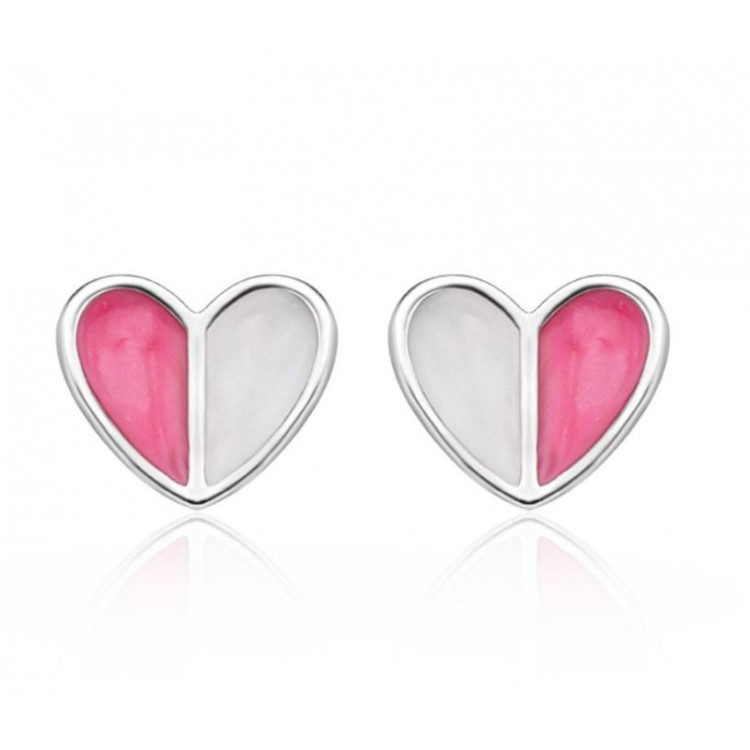 Prosperk Stříbrné náušnice pecky srdíčka růžový smalt S1226