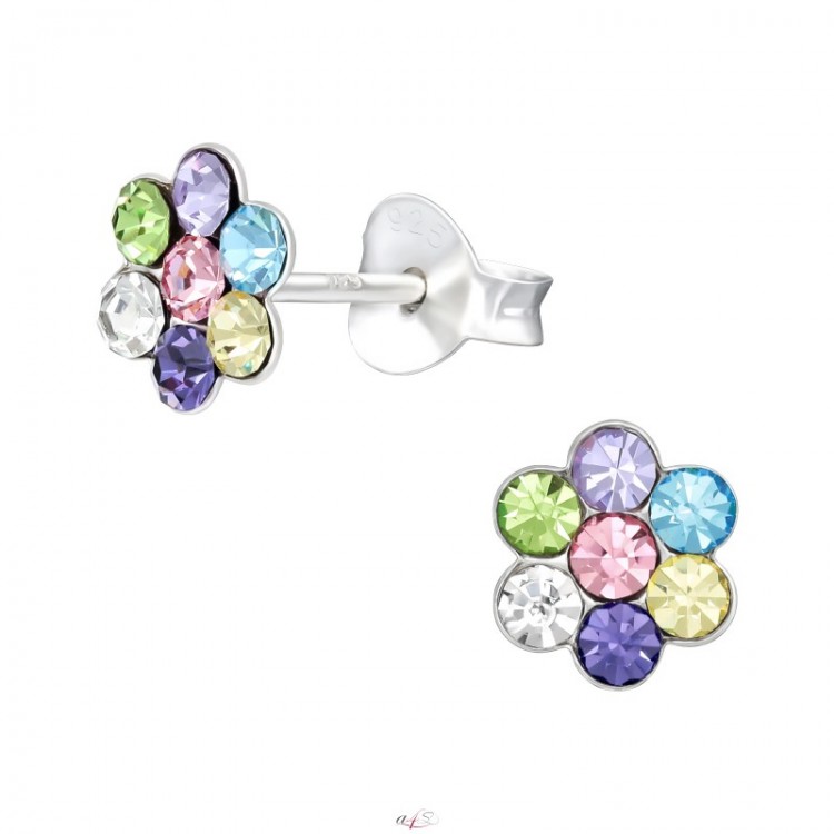 All4Silver Náušnice kytičky barevné S1238