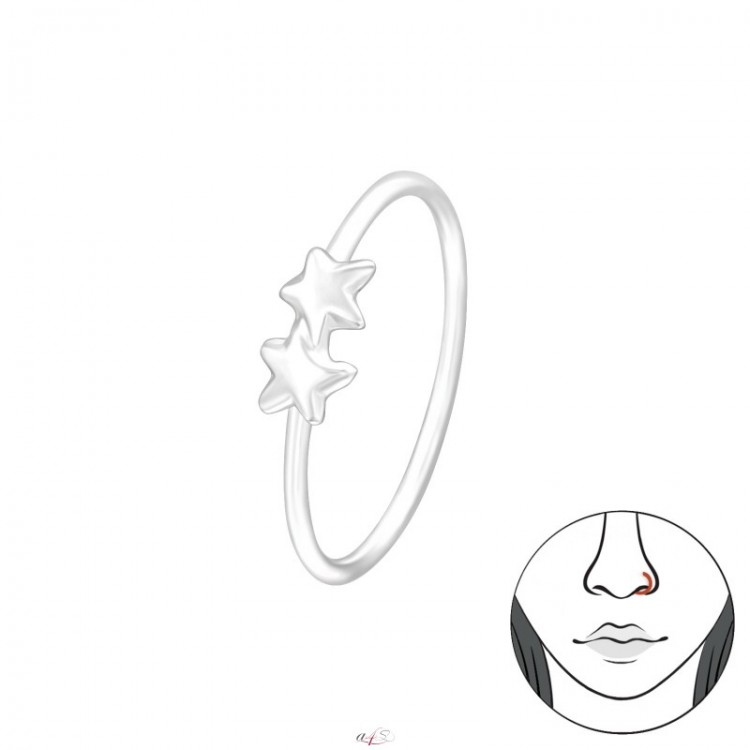 All4Silver Náušnice piercing do nosu kroužek hvězdičky S1257